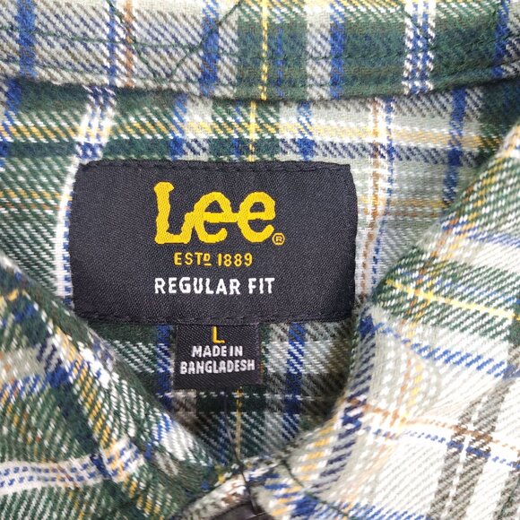 Lee Mens Flannel L Plaid Button-Up Shirt Double Chest Pockets Soft Handfeel - Picture 3 of 9